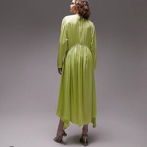 Topshop occasion ruched detail long sleeve midi dress in lime